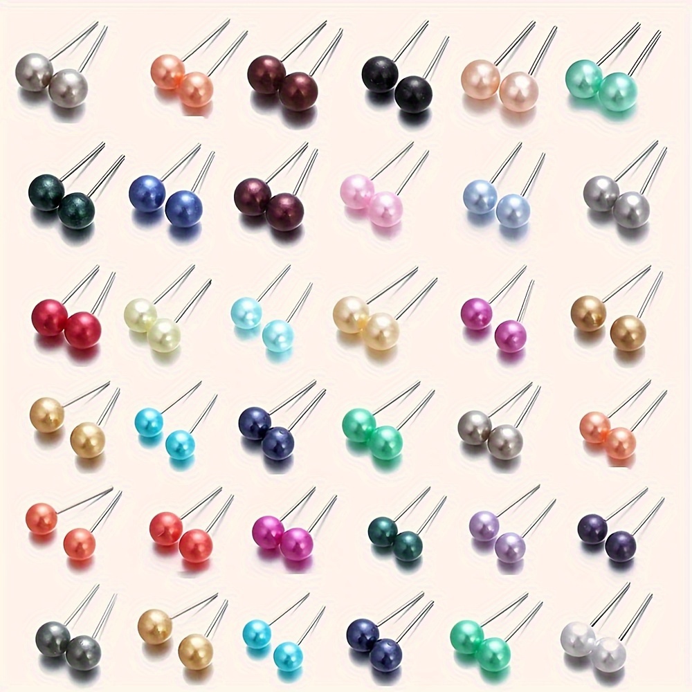 

36 Pairs Fake Pearl Earrings Colorful 6mm Stud Earrings Fashion Women Round Pearl Earrings Elegant Earring Set Daily Outfit Earring Set
