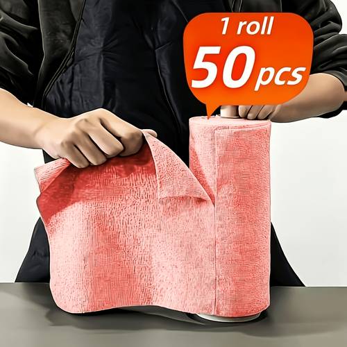Artikelbild 50 stk./1 rolle mehrfarbige wiederverwendbare mikrofaser handtuchrolle, individuell verpackt und abreißbares design, hochleistungs-wasseraufnahme und schnelltrocknung, für küchen, badreinigung und abwischen, outdoor, wohnmobil und mehr als 50 umgebungen