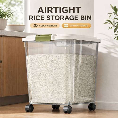 1pc 11 22 33 55lb rice dispenser large grain and storage container multifunctional rolling storage container with measuring cup anti insect and moisture proof sealed rice storage container