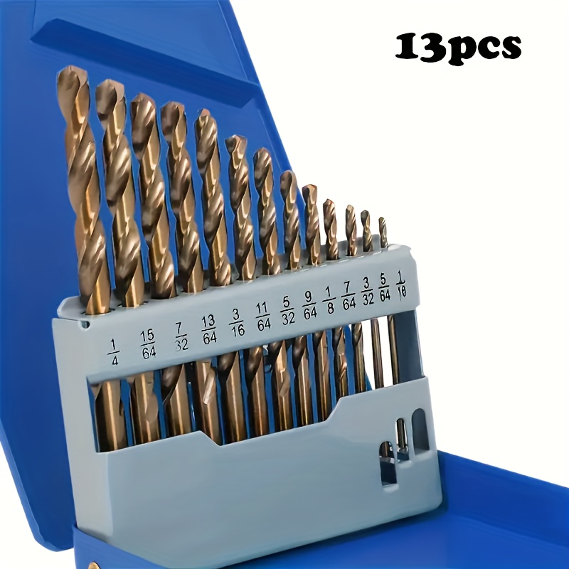 13pcs Cobalt Drill Bit Set - M35 Spiral Drill Bits For Metal,, Cast, Wood, And Plastic - Durable Metal Case, Metalworking Drill Bits | Durable Drill Bits | Metal Drill Bits