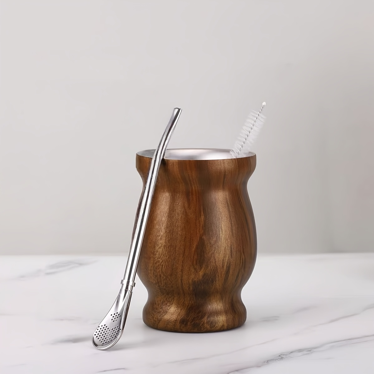 TEMU Beruth Bombilla Yerba Mate Gourd, 8oz Stainless Steel Tea Cup Set, Straws And Cleaning Brushes, Double Walled Coffee Mug Heat Insulation