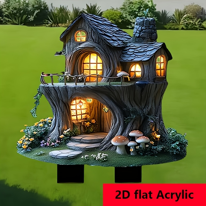 

1pc Bohemian Style Acrylic Tree House Miniature Model - Stake-mounted, Universal Holiday Decor, No Electricity Required, Featherless, Outdoor Ornament For Garden, Lawn, And Yard