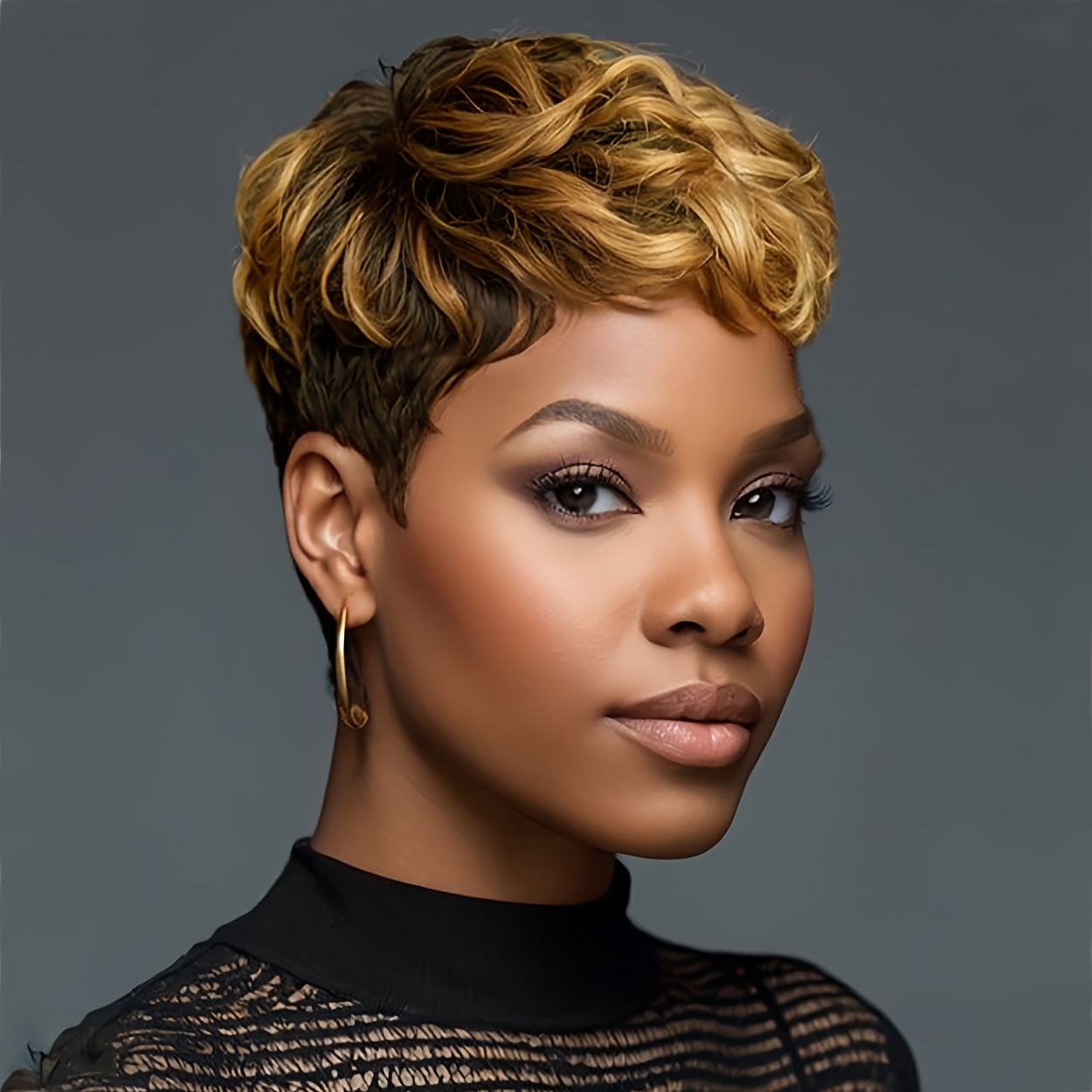 TEMU Elegant Short Wavy Synthetic Hair Wig For Women - With Blonde Highlights, , 120% Density, Versatile Hairstyle For All , Wig | Wig | Hightemperature Fiber, Wig Accessories