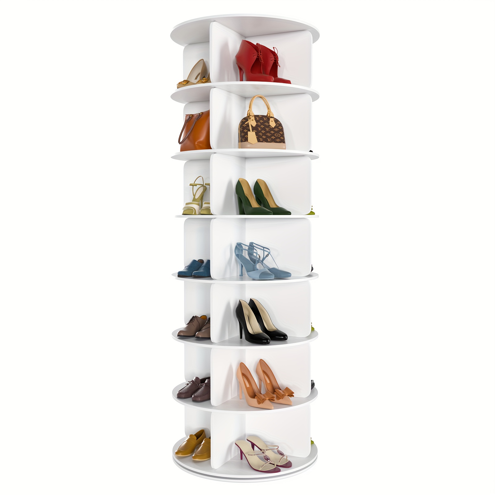 

7 Tier Rotating Shoe Rack Tower, Free Standing 360° Shoe Organizer Lazy Susan, Bag Display Rack Storage Round Carousel, And Elegant Shoe Storage Solution