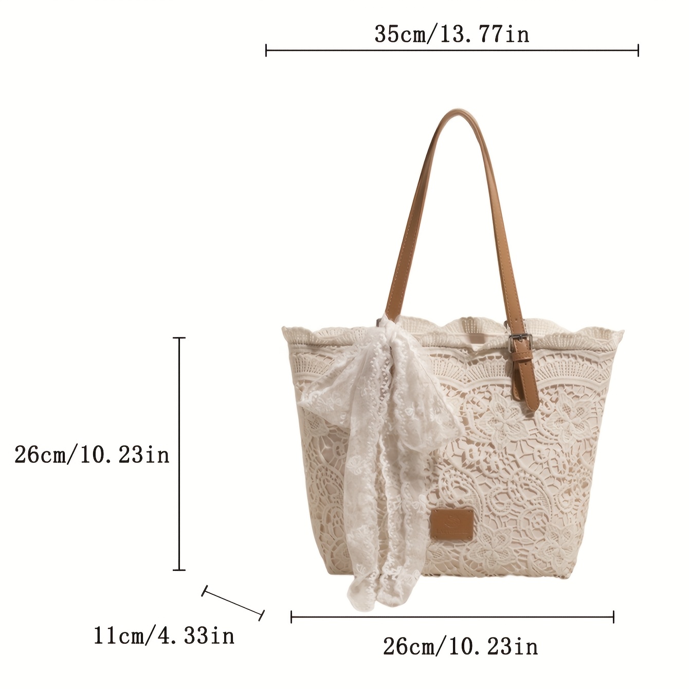 Lace Large Capacity Tote Bag, New Summer Trendy Style with Scarf Gift, Contrast Color Women's Fresh Artistic Handbag