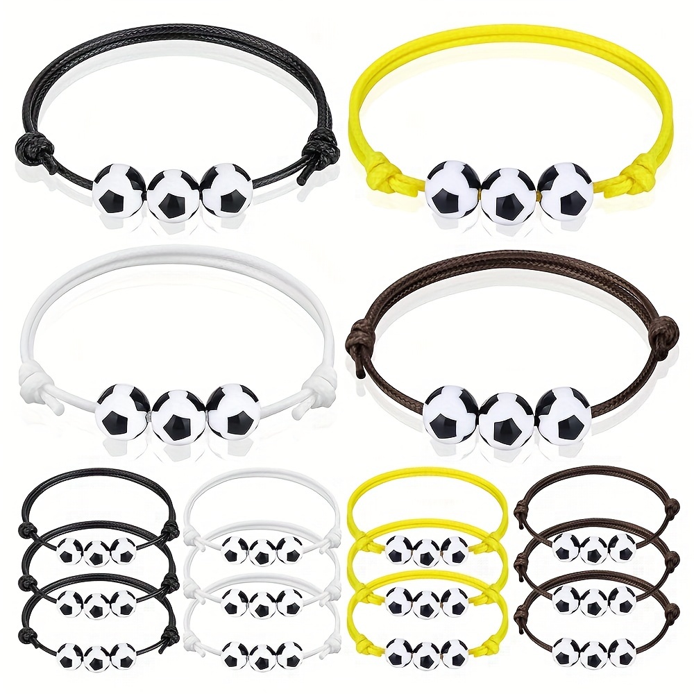 

victory Vibes" 12-piece Soccer Charm Bracelets - Adjustable Sports Wristbands With Beads In Black, Yellow, White & Brown - Perfect For Team Parties & Birthday Gifts