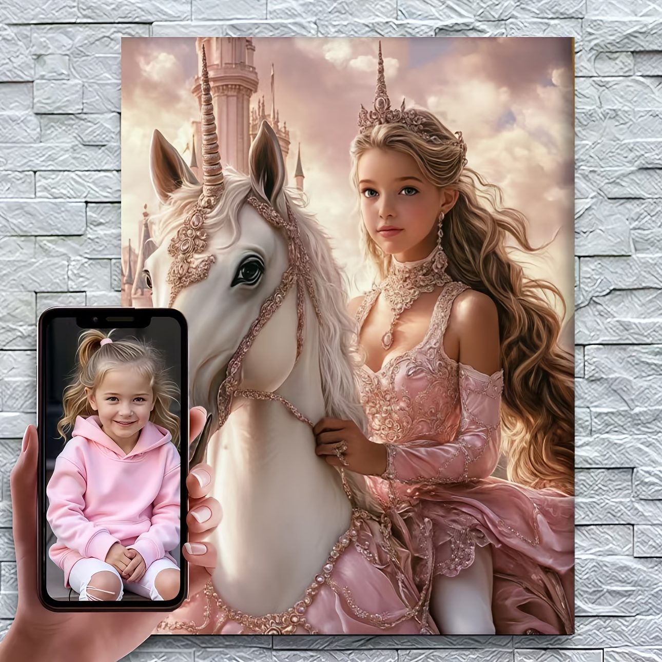 TEMU 2d Flat, 1pc Custom Portrait Canvas Poster With Frame, Christmas Home Wall Art. Personalized Daughter Portrait, Gift For Her, Custom Princess