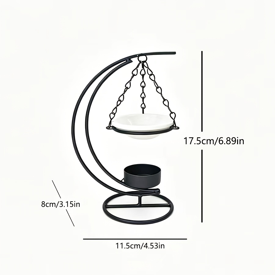 TEMU Elegant Wax Melt Warmer, Black Iron Burner With Heart Shaped Hanging Chain & Removable Ceramic Bowl, Tealight Scent Oil Diffuser For Yoga