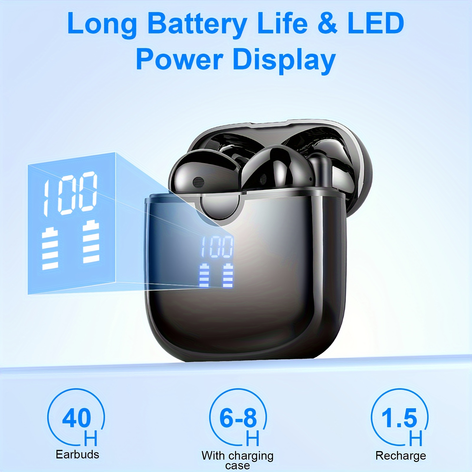 Wireless Earbuds, 40hrs Playtime With Charging Case, Stereo In-ear Earphones With Microphone For Iphone Cell Phone Sports Workout