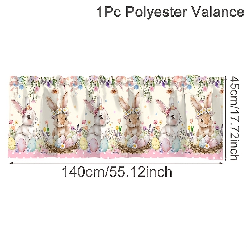 TEMU 1pc Easter Valance Curtains, 140x45cm Pink Easter Bunny Eggs Flowers Kitchen Curtains, Polyester Rod Pocket Short Curtains, Window Treatments For Holiday Room Decor, Easter Decorations For Home