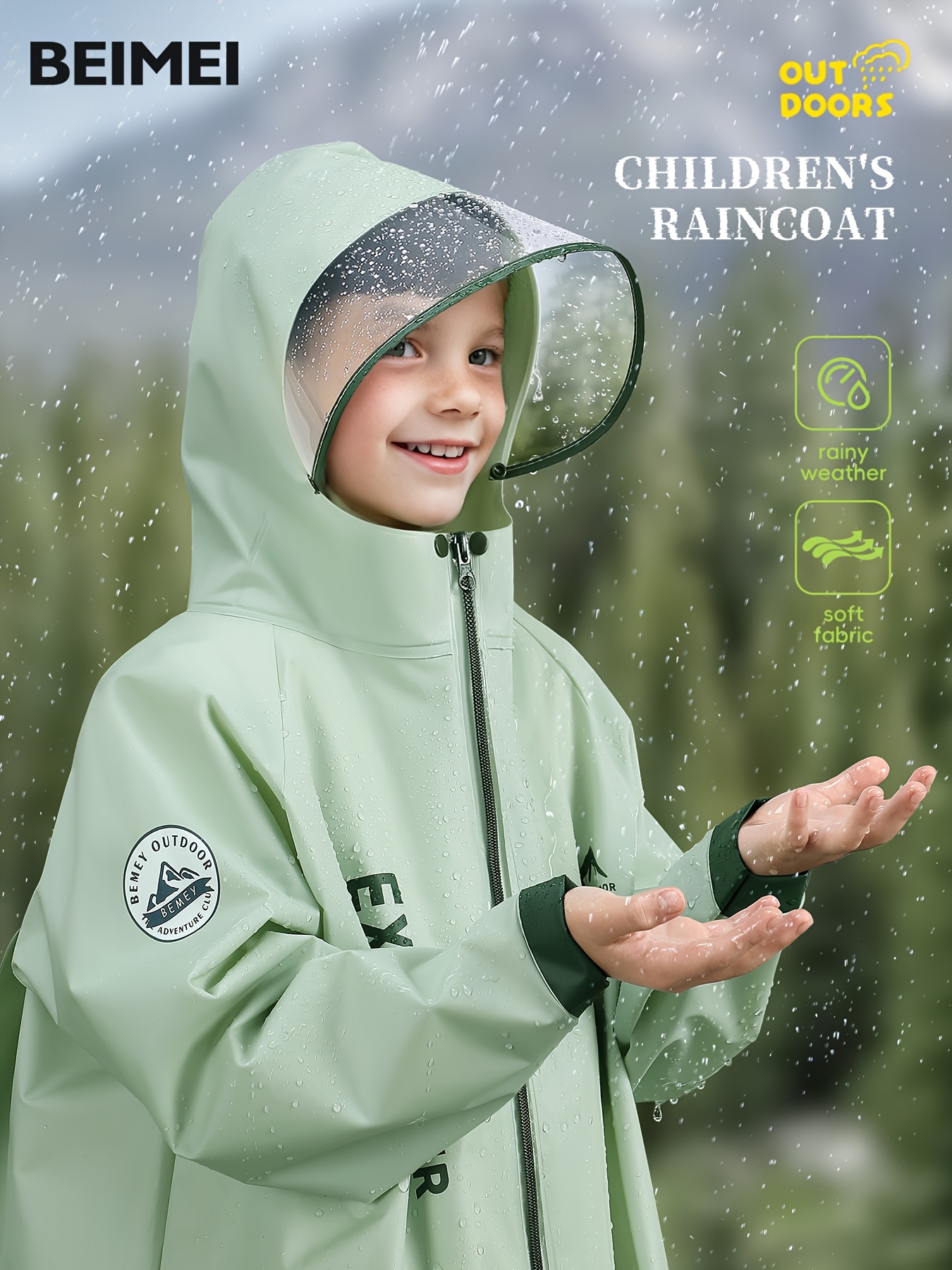 Child Backpacking Rain Jacket Waterproof Raincoat Backpack Pocket