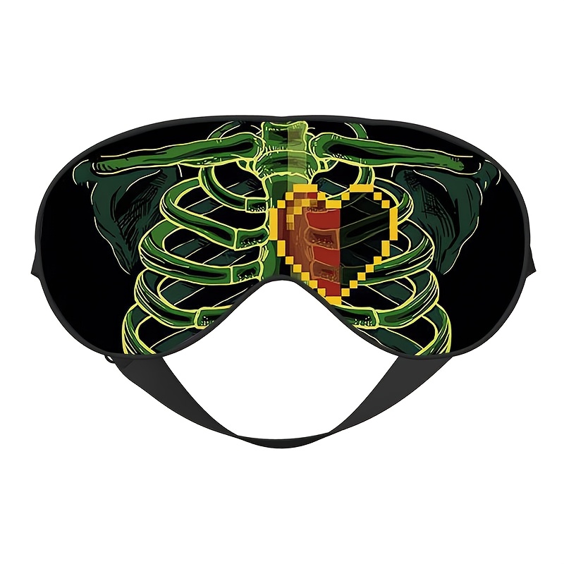 a fun heart skeleton themed printed eye mask with an adjustable strap   napping and travel this comfortable sleep mask is ideal for use   during   and   a great gift serving as a sleep aid while on the go