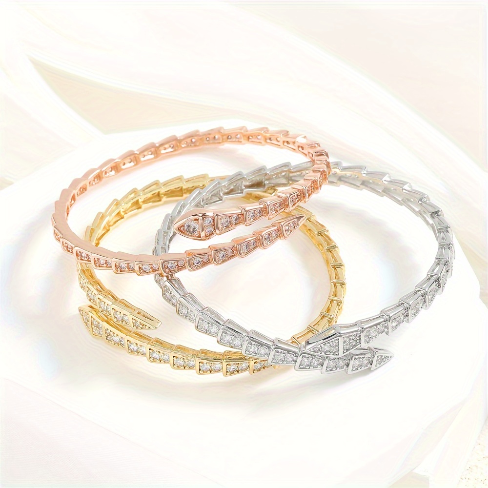 Elegant Snake Bone Cuff Bracelet with Sparkling Zirconia - Perfect for Everyday & Party Wear, Ideal Valentine's Gift details 4