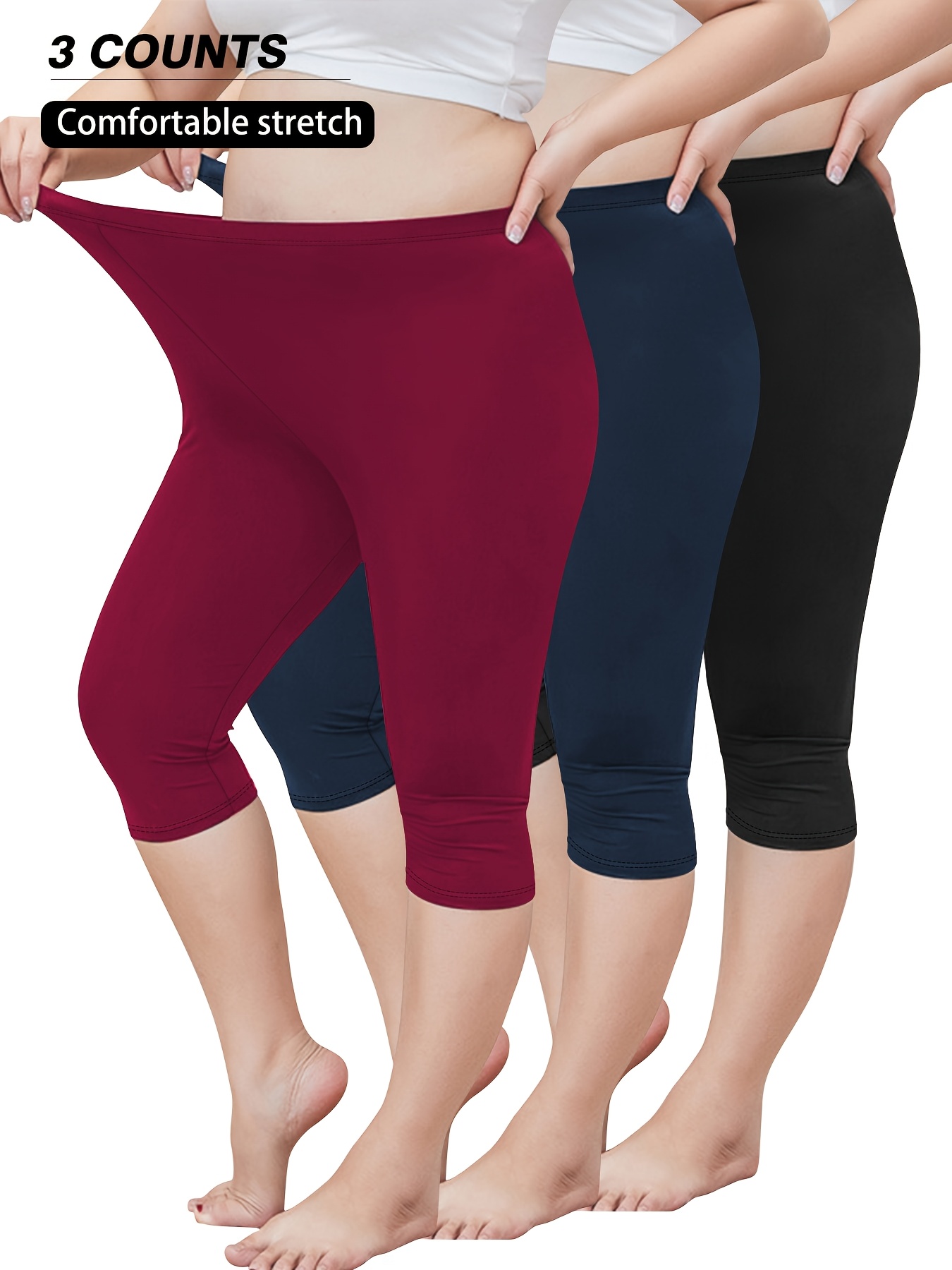 High Rise Cotton Spandex Capri Leggings - Gym & Yoga Sports Leggings - Sizes S-5X - Made In USA