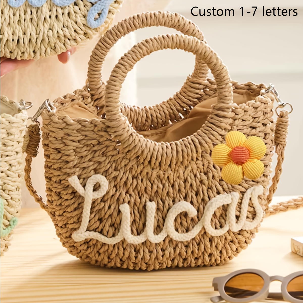 TEMU [customizable] 1pc Personalized Custom Name -straw Beach Bag--handbag, Shoulder Bag, Or Crossbody Style--gift For Her/vacation Gift.