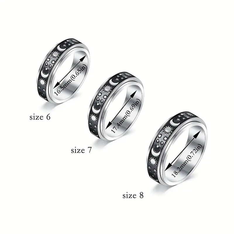 6pcs rotatable stainless style relax rings rotatable relax fashion rings size 6 7 8 Product details 1