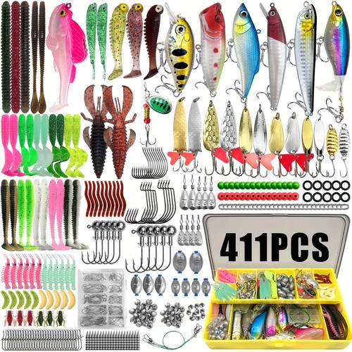 85 137 196 241 411pcs multifunctional fishing lure set with box soft baits spoon lures fish hooks hard bait accessories kit durable pvc and suitable for use