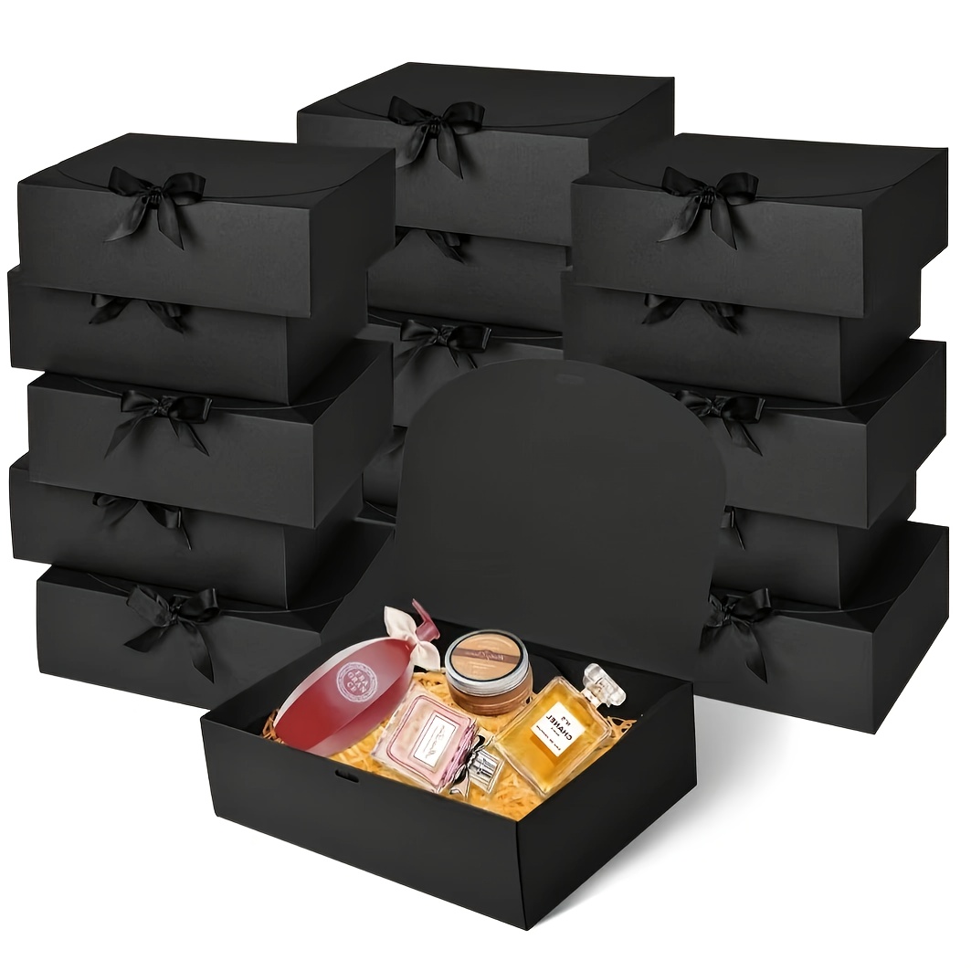 

12pcs Elegant Black Gift Boxes With White & Bows, 10.6"x7.9"x3.1" - Ideal For Weddings, Christmas, Halloween, Birthdays & Parties, Boxes For Gifts