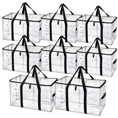 item picture 8pack extra large moving bags with lids heavy duty storage for winter clothes 50 lb capacity strong handles and zippers ideal for moving and storage