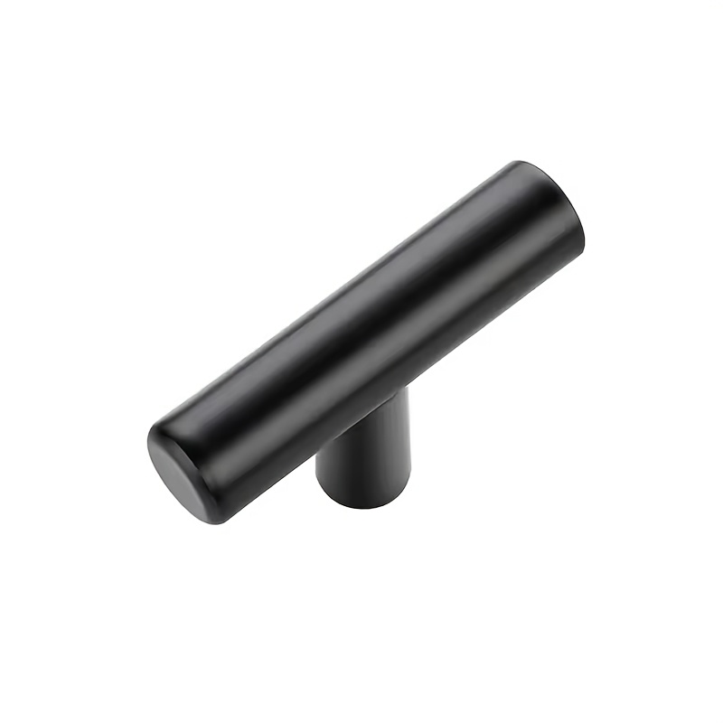 TEMU 1pc Single-hole Black T-shaped Cabinet Handles | Stainless Steel Brushed Nickel End, Suitable For Kitchen Cabinets, Drawers, Cupboards, And