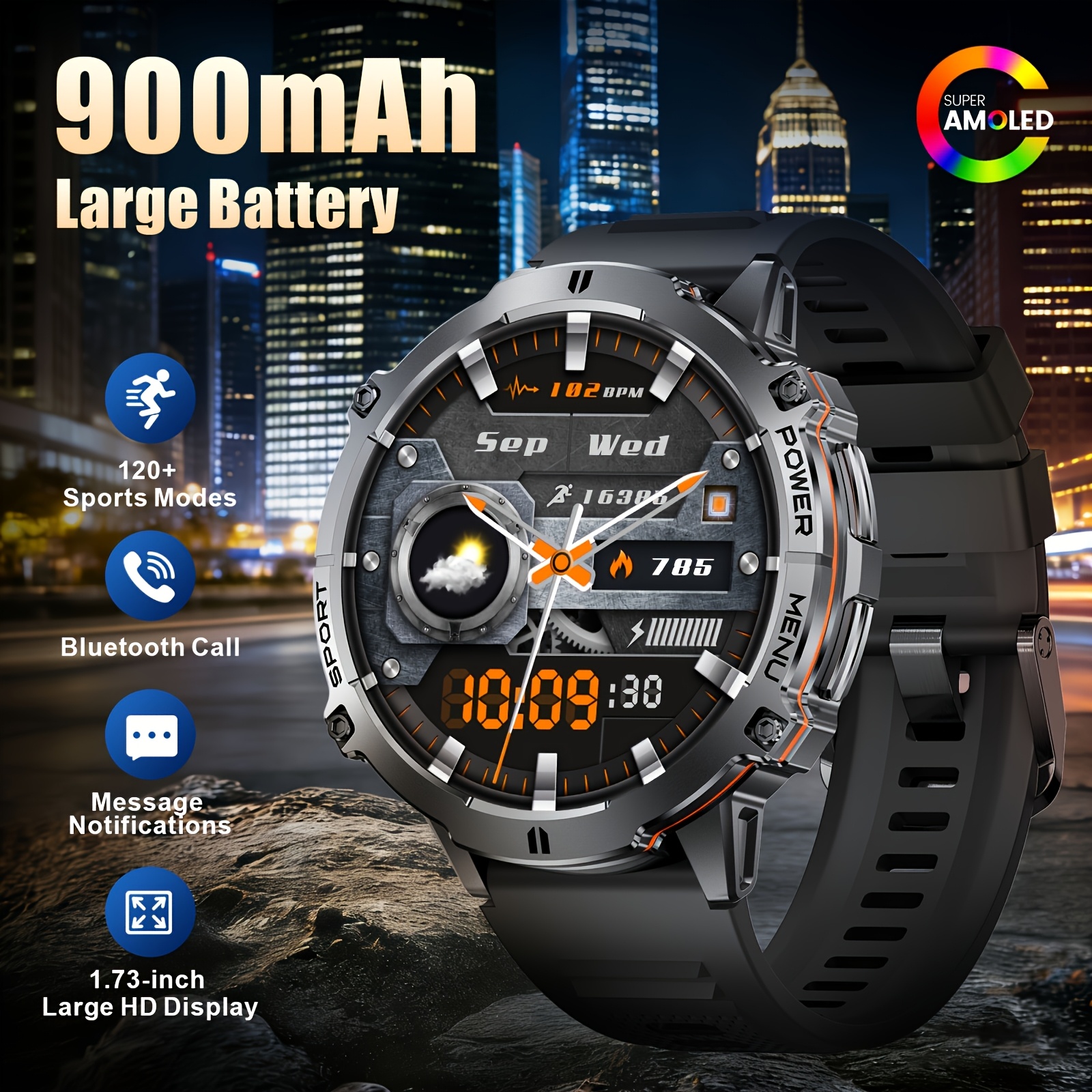 Image of Siemorl Men Smart Watch For Iphone Bluetooth Calls 1.73-inch Amoled Screen 900mah 110 Fitness Ipx8 Smartwatch For Active Remote Camera Weather Forecast Music