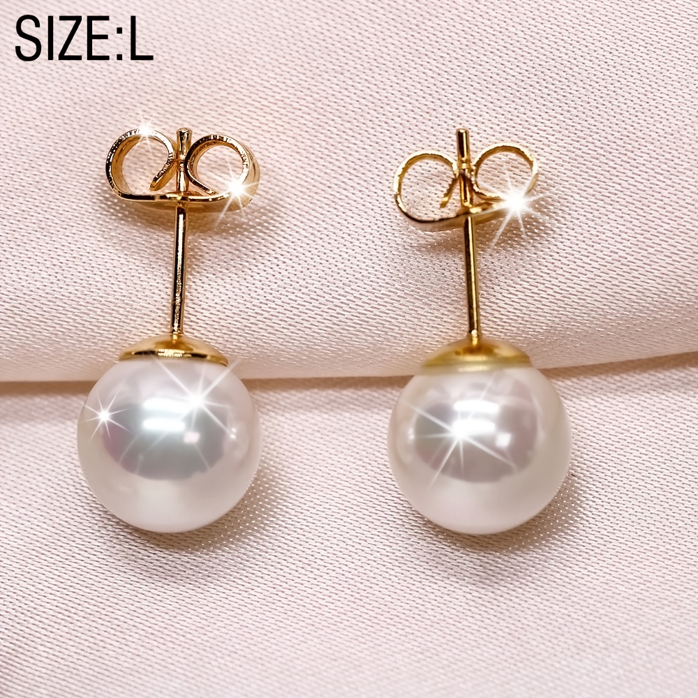 TEMU Un par de aretes de perlas sintéticas chapados en oro, aretes de punta para mujer, un regalo de joyería