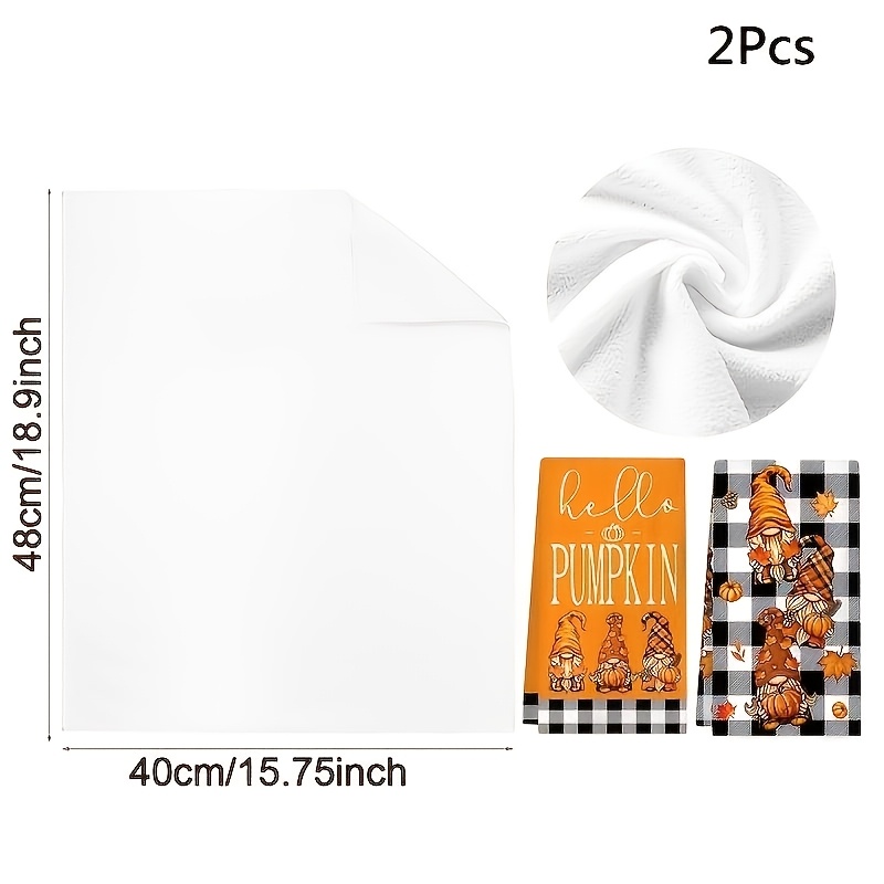 TEMU 2pcs, Autumn Pumpkin Gnome Dish Cloths, Fall Gnome And Pumpkin Maple Leaf Designs Cleaning Cloths, Soft Absorbent Tea Towels, Perfect For Autumn