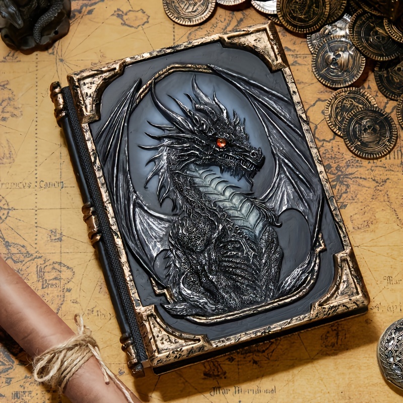TEMU 1pc Dragon Embossed Resin Vintage Fantasy Notebook -plain Ruled Journal For Supplies, Office Supplies, Sketchbook, Cheap Items, Aesthetic