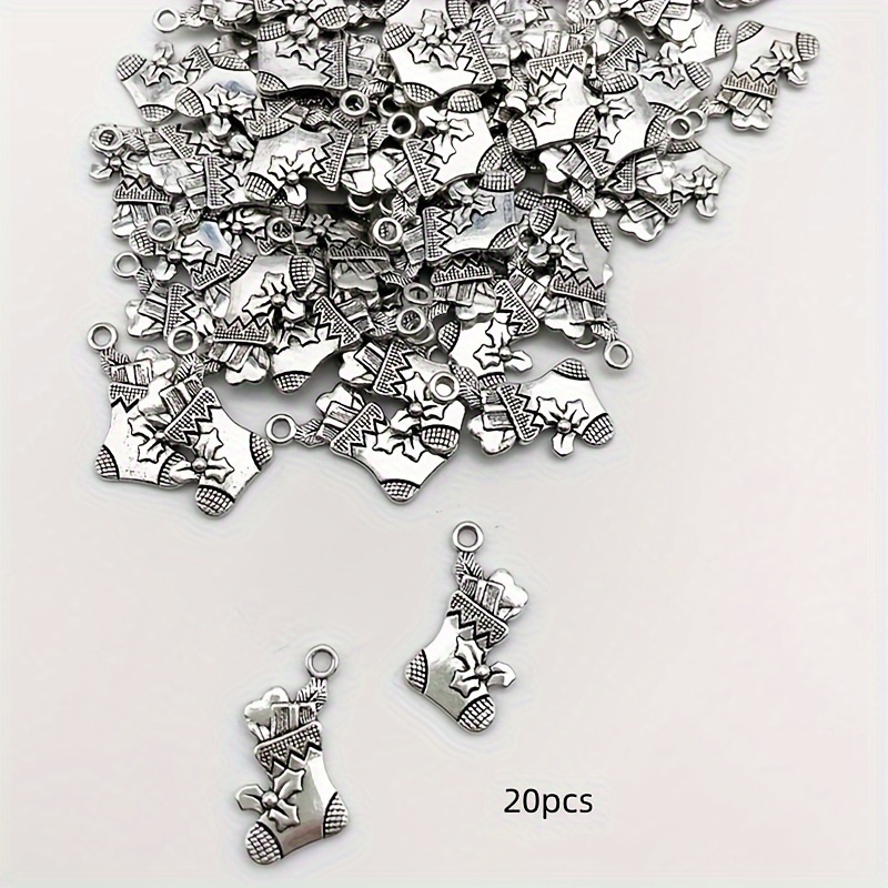 20pcs Vintage Silvery Christmas Stocking Charms Pendants For Making Earrings Bracelets Necklaces Christmas Decoration Craft Charms 20x14mm