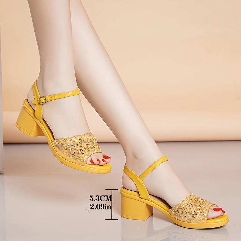 womens chunky heel sandals summer fish mouth shoes versatile fashion   womens shoes elegant yellow mesh high heel sandals women shoes details 0