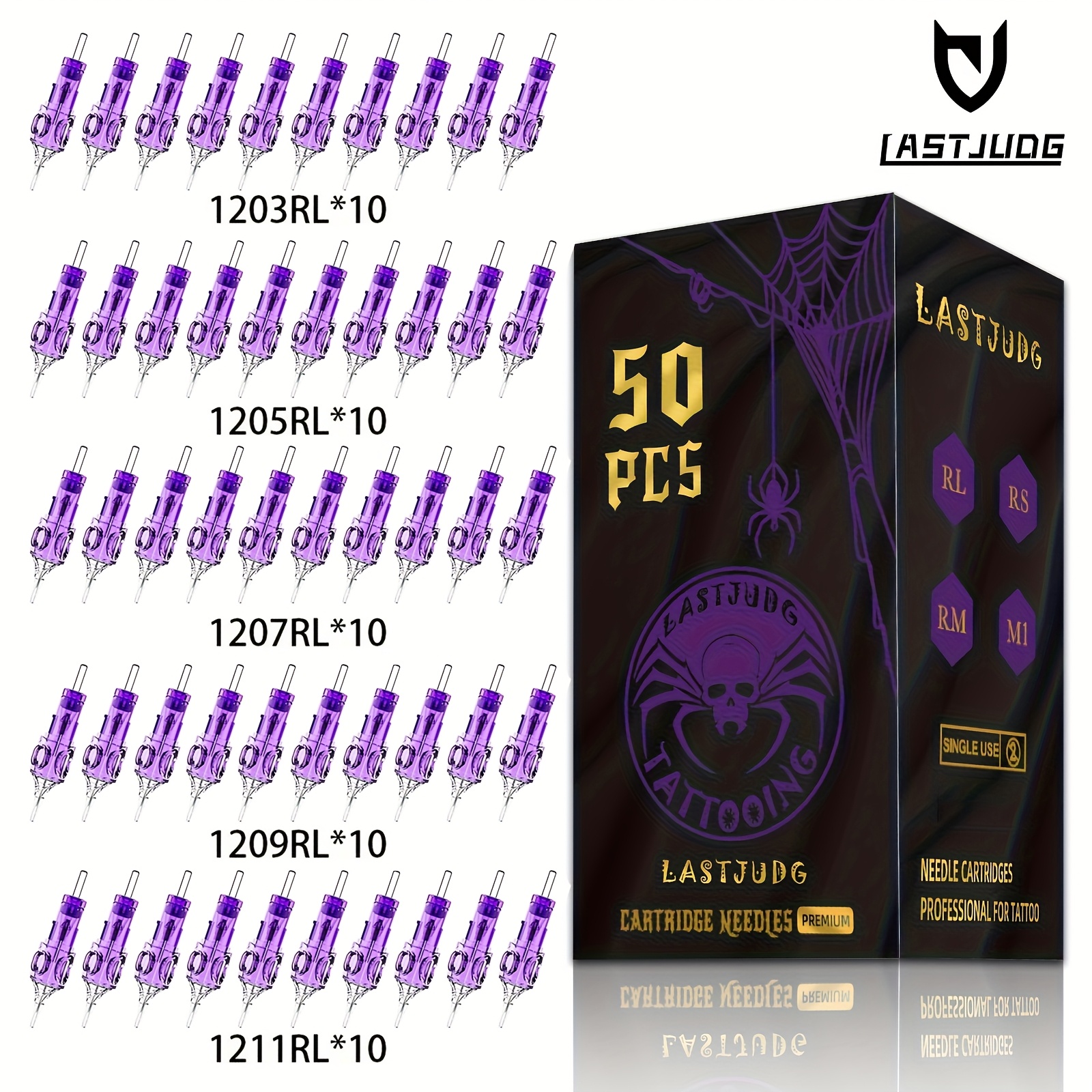 Image of Lastjung 50pcs Cartridge Needles Mixed Size #12- 10pcs Each Of 03rl, 05rl, 07rl, 09rl, 11rl Round Liner Tattoo Cartridge Needles Independent Packaging