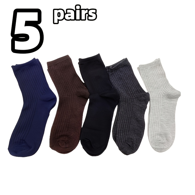 TEMU 5-pair Men' Color Crew Socks, Sweat-absorbent And Breathable, Suitable For , Business Socks, Sports Socks, Unisex Asian Sizes