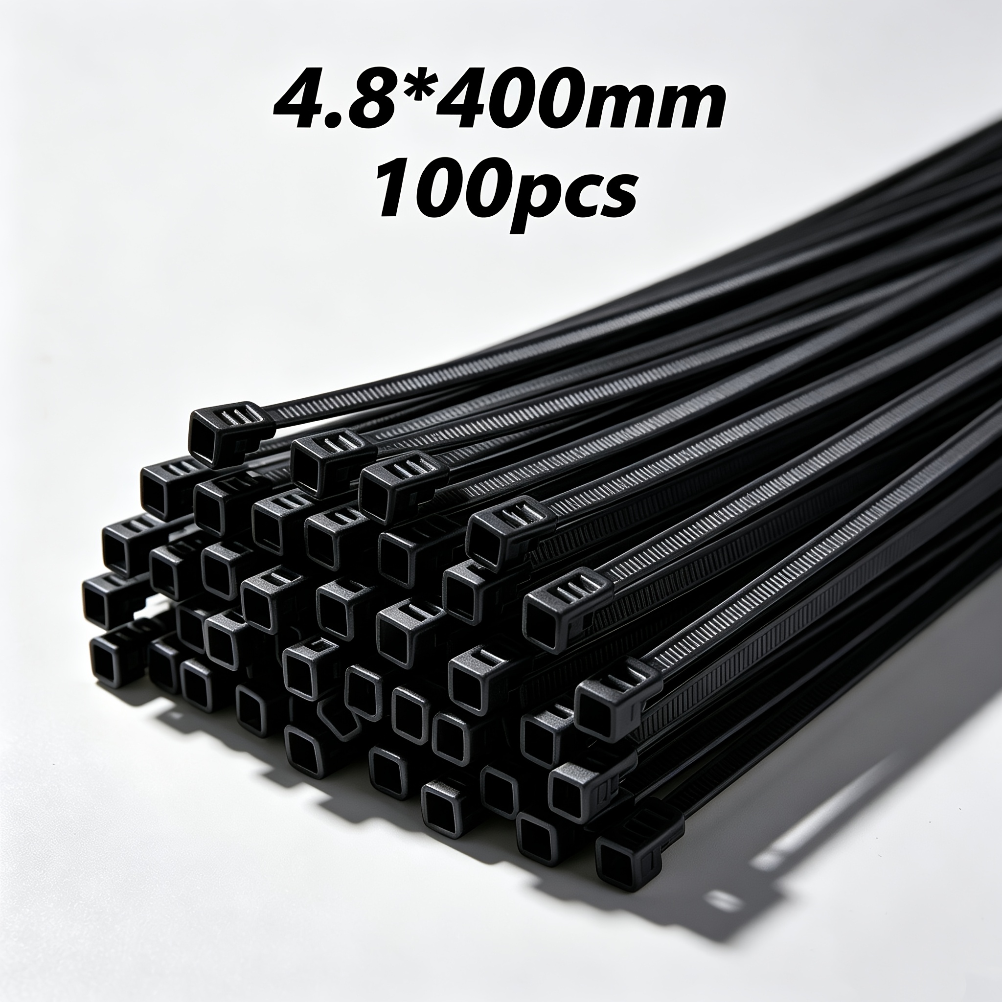 TEMU 4,8 x 400 mm selbstsichernde Kabelbinder aus Nylon, 100er-Pack | Schwarz und Weiß erhältlich, länger und breiter für stärkere Befestigung im