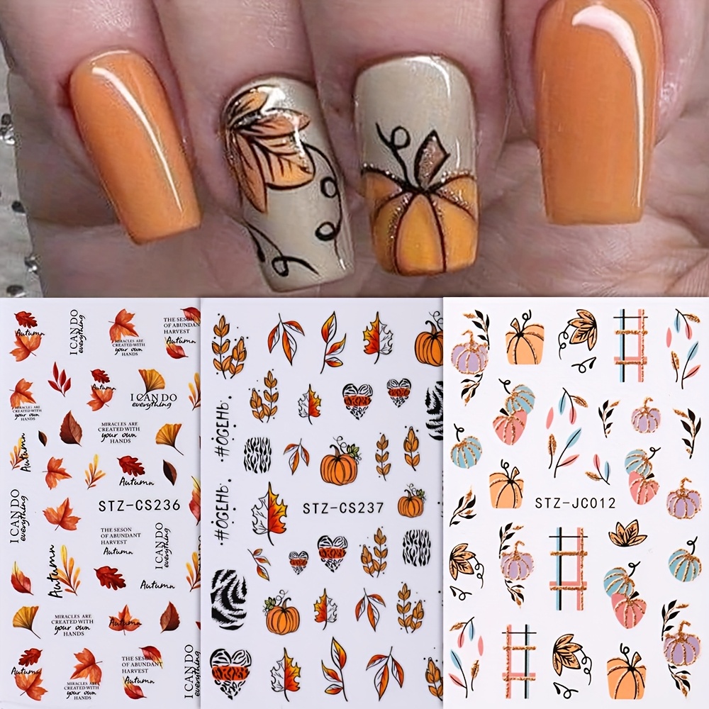 Stickers Autocollants Nail Art - Motif Fleurs Oranges - Pour Déco Ongles - Neuf