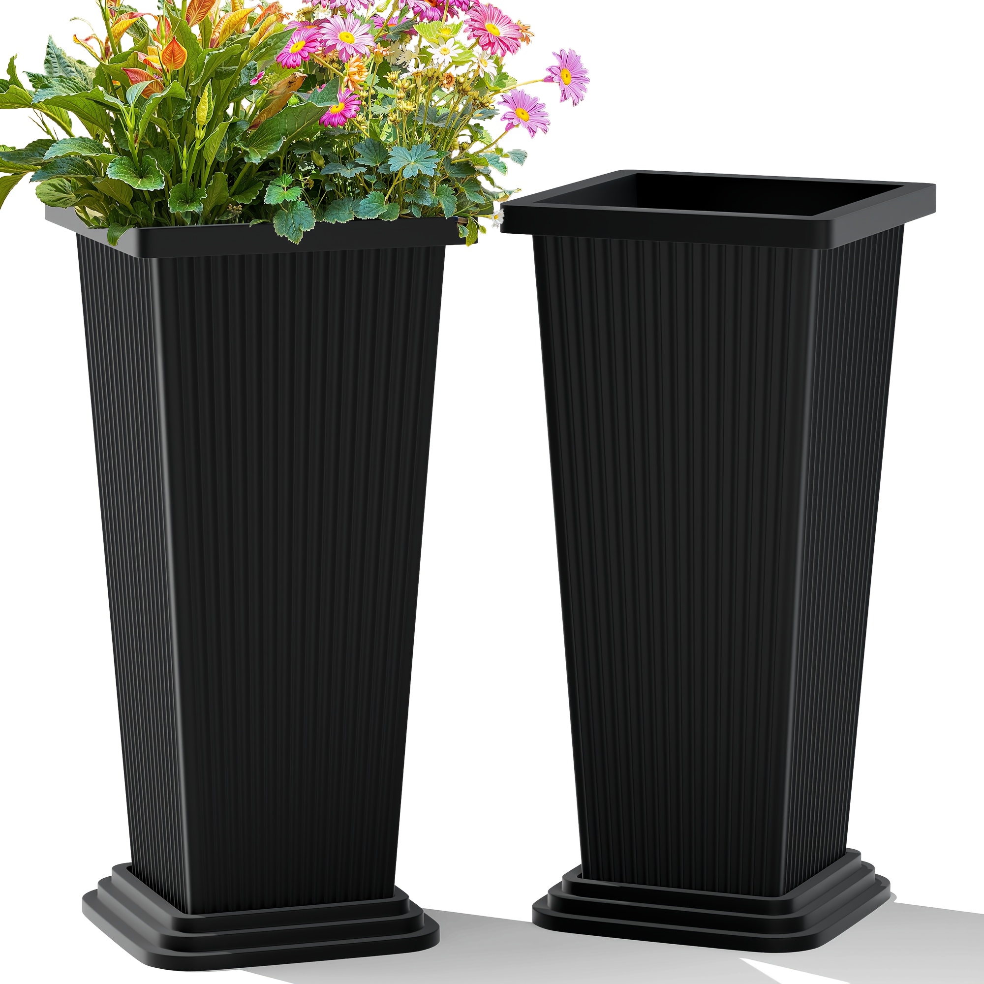 

2pcs Planters, 24 Inch Tall Large Tapered Flower Pots With Drainage Holes And Trays For Indoor Or Outdoor Patio/porch