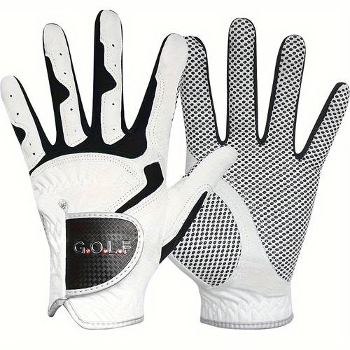 mens golf gloves anti slip suitable for driving outdoor sports ultra thin breathable microfiber with hook and loop wrist closure hand white for right or left handed players comfortable for swing training casual wear