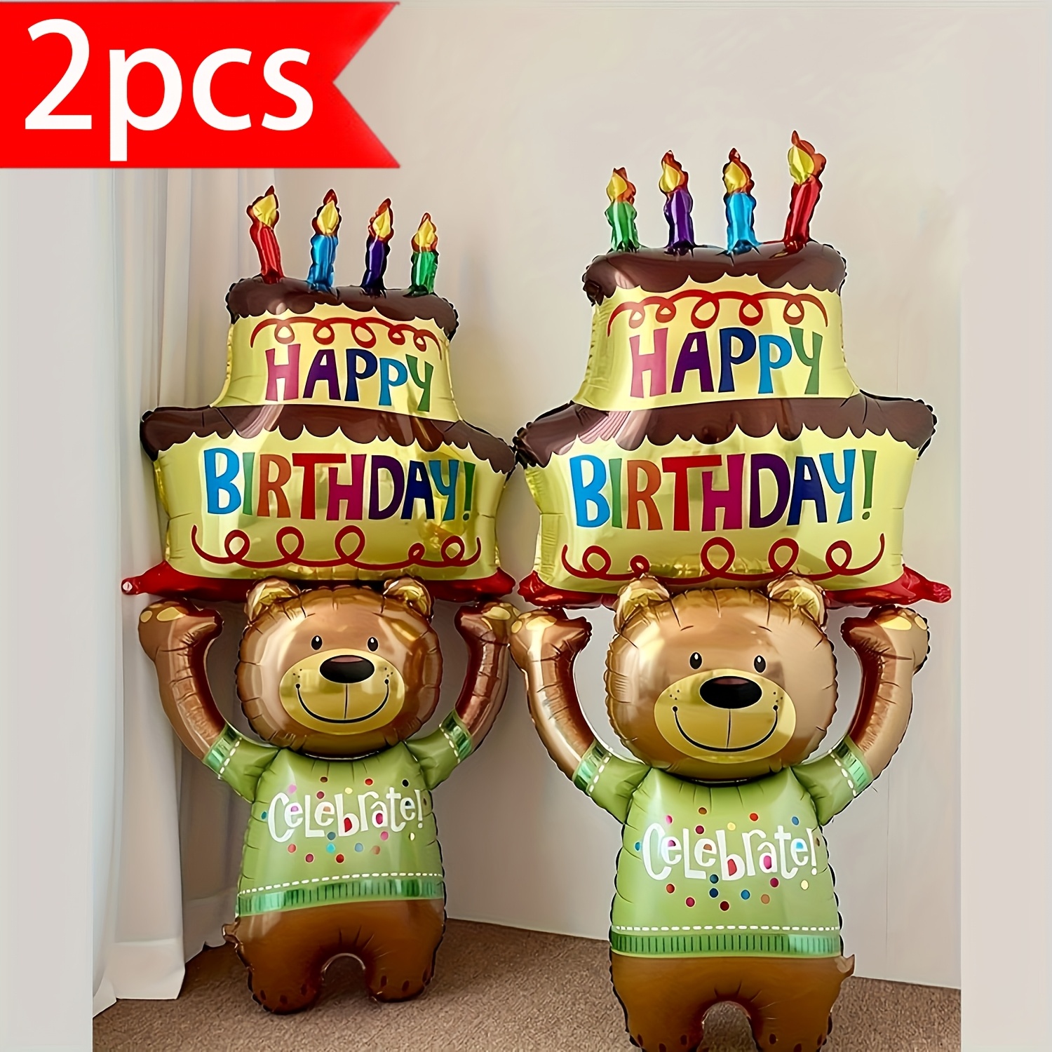 

2pcs Large "" Bear Balloons With Cake Design, Aluminum Film - Party Decorations, Photo Props & Home Celebrations, Setup, Gift