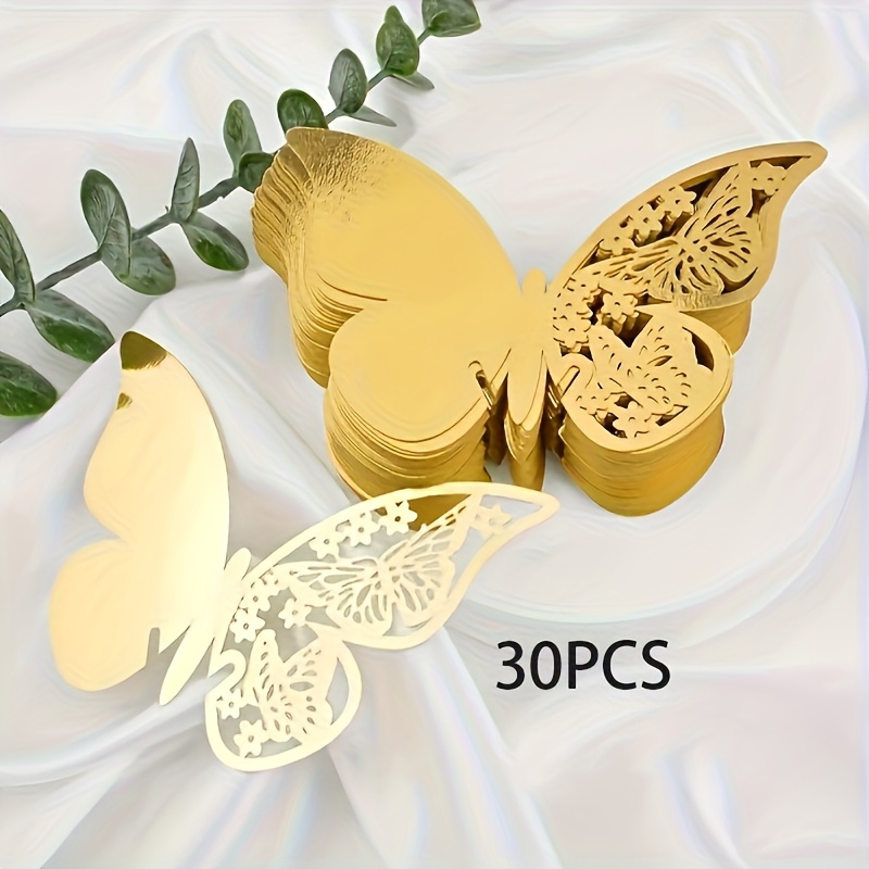 E-shop 30 Stück Elegante Schmetterlings-Tischkarten - Verschiedene Farben, Hohle Papier-Namensschilder für Gläser, Ideal für Hochzeiten, Partys,