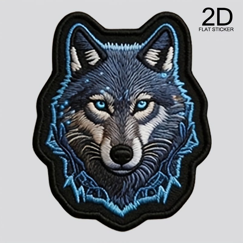 TEMU 1pc Iridescent Blue Wolf Head Embroidery Patch Iron-on Clothing Heat Transfer, Suitable For Women/men T-shirts, Backpacks, Decorations, Pants,
