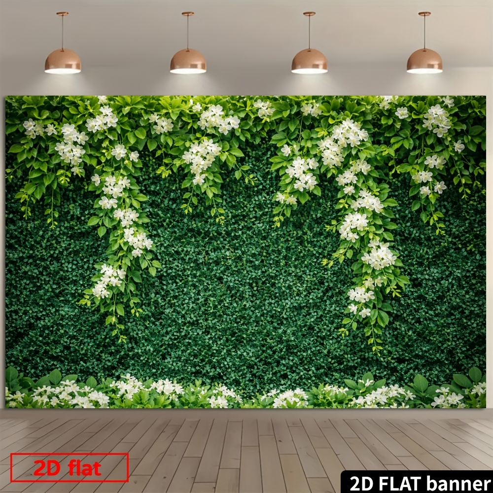 White Flower Draping Green Plant Wall Backdrop