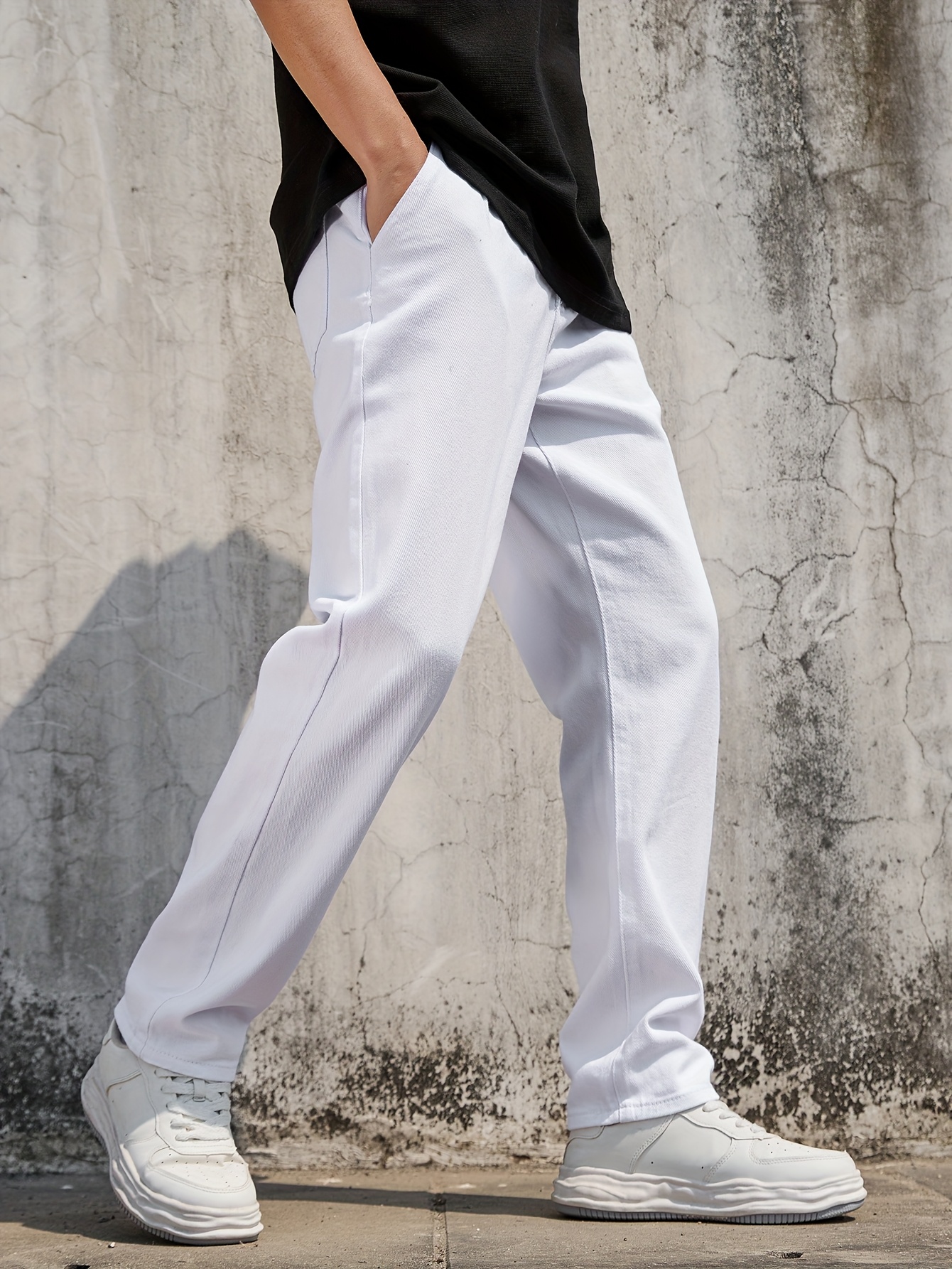 men's straight leg jeans white belt Temu Canada