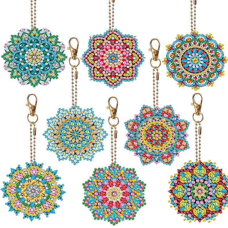 8pcs Diamond Painting Kits Keychain Mandala Ornament Double Sided Diamond Keyring Suitable For Beginners Birthday Handmade Gifts