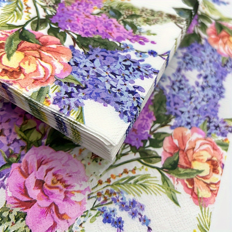 TEMU 1 Pack/20 Sheets, Colorful Printed Napkins With Floral Designs, Disposable Double-layer Printed Paper Towels, Suitable For Western Restaurants,