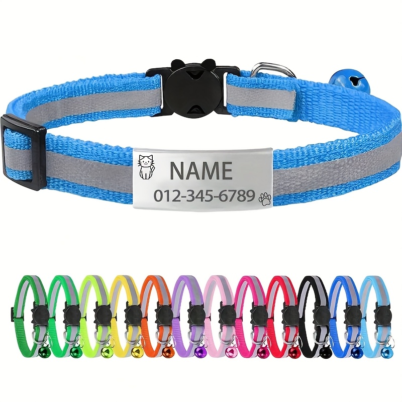 TEMU 1pc Personalized Reflective Pet Collar With Cat Paw Print Design, Customizable Engraved Name & Owner Phone Number Id Tag, Adjustable Cartoon