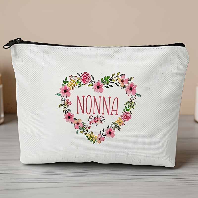 TEMU Pochette per cosmetici con design a cuore rosa con la scritta "NONNA" racchiusa, facile da pulire, e portatile per un uso versatile. per riporre
