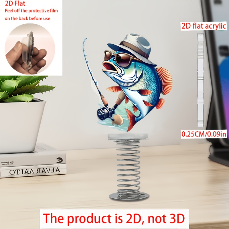 2d Flat 1pc Fashionable And Fishing Theme Decorations Wearable Acrylic Material Decorations - Perfect For Vehicles, Tables, Bicycles, Refrigerators, Door Handles Decoration, Gifts For