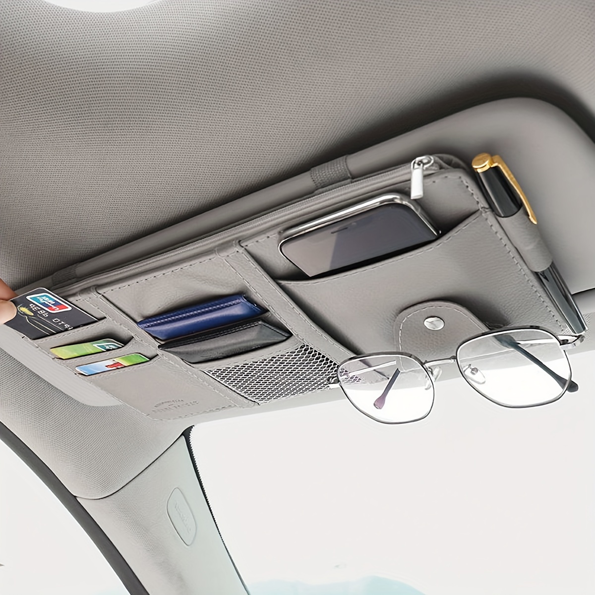 

Gray Leather Car Sun Visor Organizer With Cd Holder - Fits Most Vehicles, Sun Visor For Car