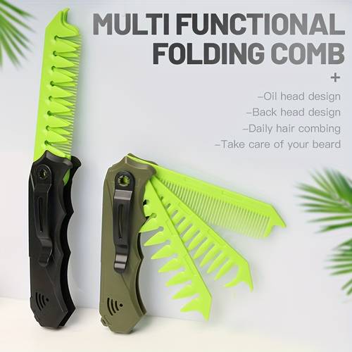 imagen del artículo peine plegable de 1 pieza para hombre y niño, peine de de aceite, peine de pelo plegable - peine de bolsillo de viaje de cara con mango ergonómico, peine de plástico , compacto y portátil, para peinados diarios, almacenamiento de peines, diseño elegante, construcción