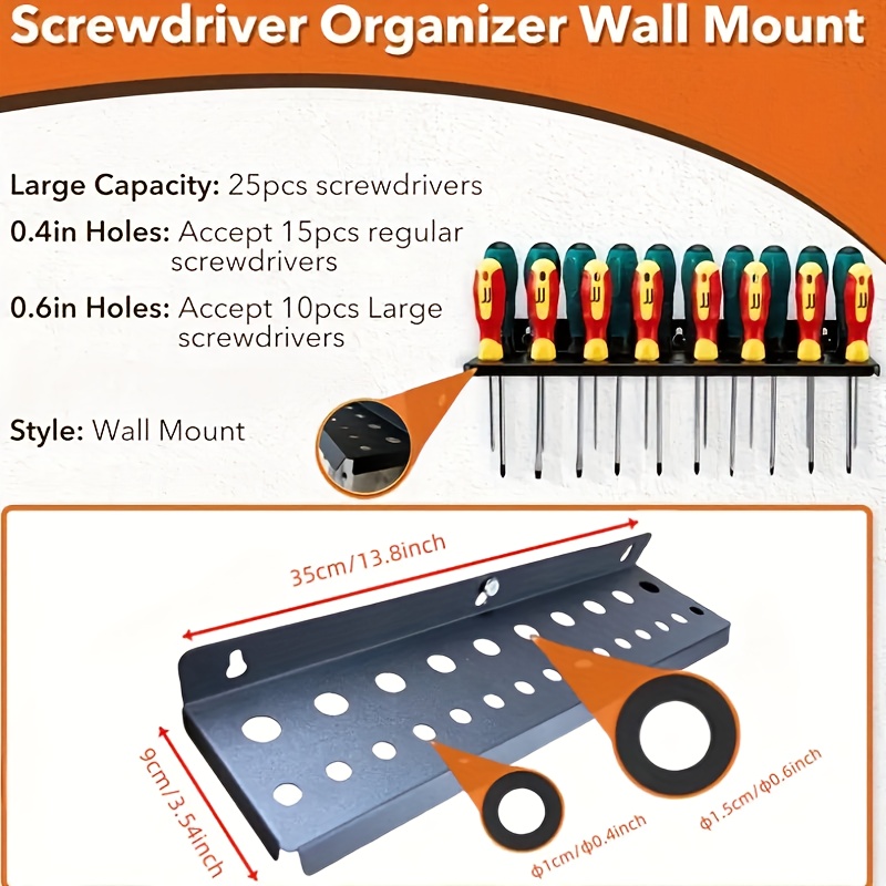 Heavy-Duty Iron Wall-Mounted Tool Storage Rack with Hanging Shelves - Space-Saving Garage Shelf Suitable for Screwdrivers, Wrenches, Pliers Organization, Painted Tool Holder for Workshop, Studio,, No Assembly Required, Utility Shelves