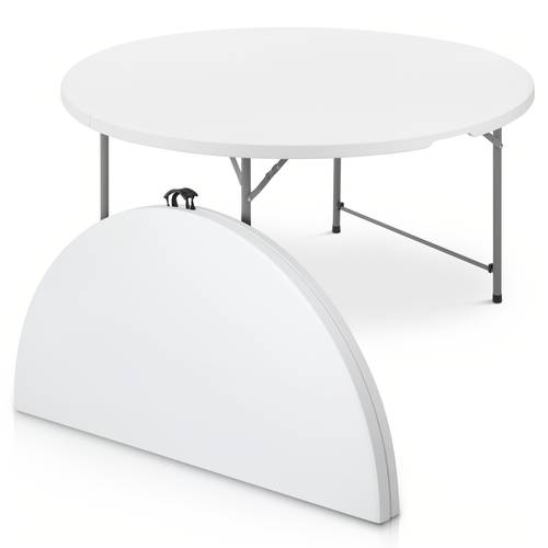 5ft round folding table indoor outdoor plastic dining card table with handle and lock for picnic party banquet wedding